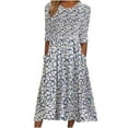 thumbnail image 1 of Robe à Manches Longues Femme Mode Manches Trois Quarts Col Rond Poche Imprimée Robe Longue pour Dames Robe d'Été à Manches Longues Robe d'Été Ample pour Femmes Robe Longue d'Été pour Femmes, 1 of 6