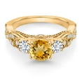 thumbnail image 2 of Gem Stone King 18K Yellow Gold Plated Silver Yellow Citrine White Lab Grown Diamond and White Moissanite Engagement Ring for Women (1.27 Cttw, Gemstone November Birthstone, Round 6MM and 3MM, Size 8), 2 of 4