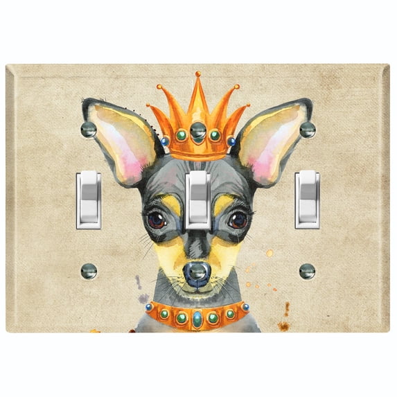 Metal Light Switch Plate Cover Cute Chihuahua Queen Crown Outfit Beige DOG019