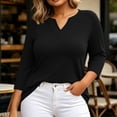 thumbnail image 2 of GERsome Plus Size 3/4 Sleeve T-Shirts for Women V-Neck Loose Fit Casual Trendy Blouses Black 4XL, 2 of 6