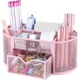 thumbnail image 1 of Organizador de Escritorio de Malla Ideal para Niñas y Mujeres con Portalápices y cajón, organizador de oficina, escritorio ordenado, utilizado en escuelas, oficinas, Rosa, 1 of 7