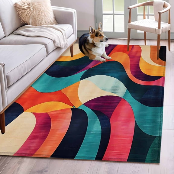 Vintage Geometric Area Rug 4x6 Washable Rug Non Slip Colorful Contemporary Minimalist Large Area Rug Indoor Floor Carpet for Entryway Bedroom Kitchen Living Room Home Office Dining Room Nursery