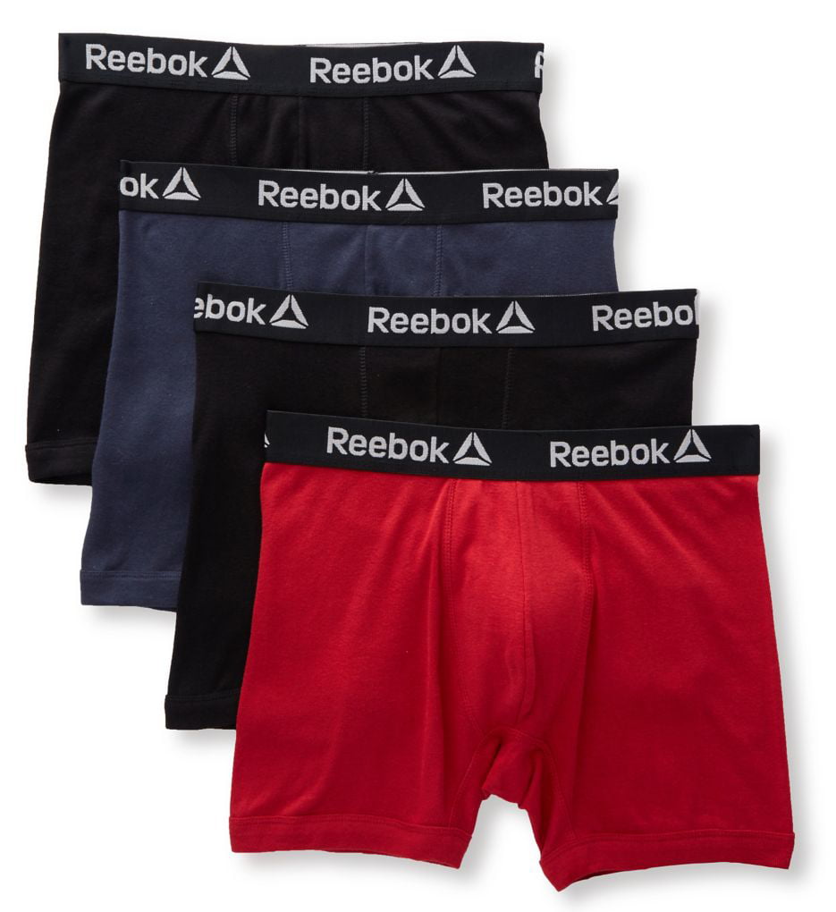 Men's Reebok 193PB11 Cotton Boxer Briefs - 4 Pack (Black/Graphite/Red M ...