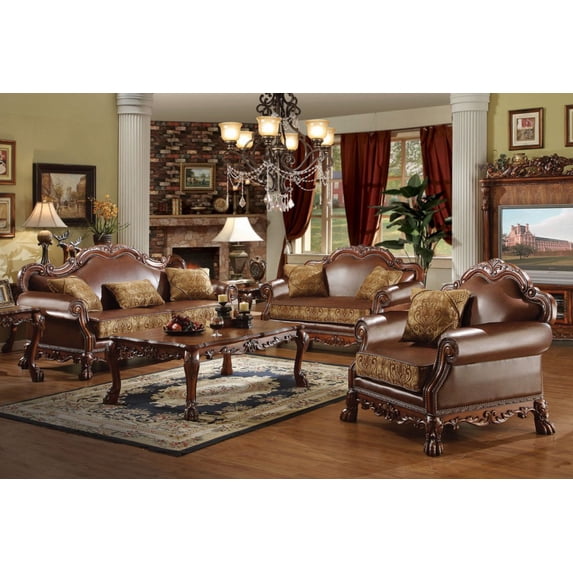 3Pcs Brown PU Leather Sofa Set Loveseat Chair