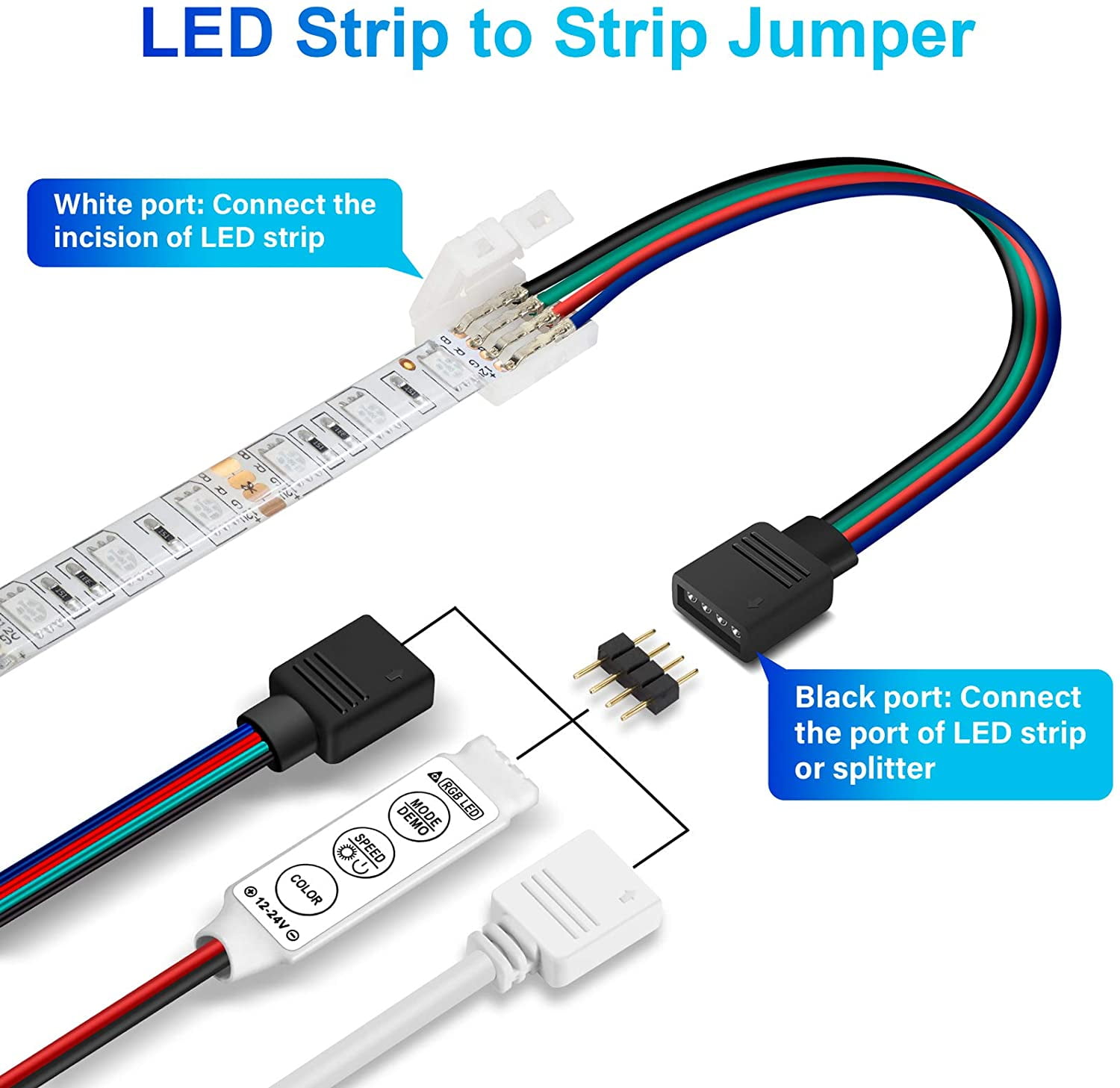 LED Strip Light Connectors Kit, LED Strip Connector Adapter Kit for 10mm 4  Pin 5050 RGB LED Lights DIY Accessories, Solderless Adapter L Shape  Connector Extension Cable 2 Way Splitter Strip Jumper - Walmart.com