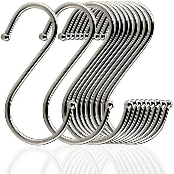 Bexikou 6-Pack Large Size S Hooks, Heavy-Duty Genuine Solid 304 Stainless Steel S Shaped Hanging Hooks,Kitchen Spoon Pan Pot Hanging Hooks Hangers Multiple Uses(Sliver)