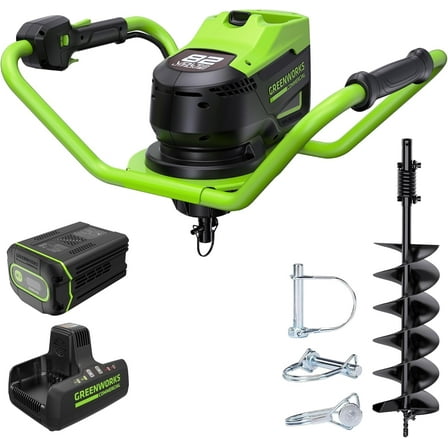 Greenworks 82V Brushless Earth Auger, 4.0Ah Battery and Dual Port Charger
