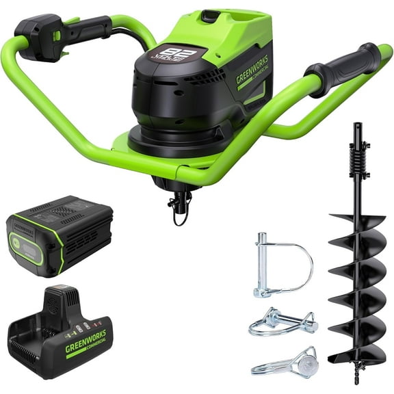 Greenworks 82V Brushless Earth Auger, 4.0Ah Battery and Dual Port Charger