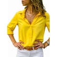 thumbnail image 2 of Women Lapel Button Down Chiffon Shirts Solid Color Office Blouse Casual Long Sleeve Tops Yellow M, 2 of 8