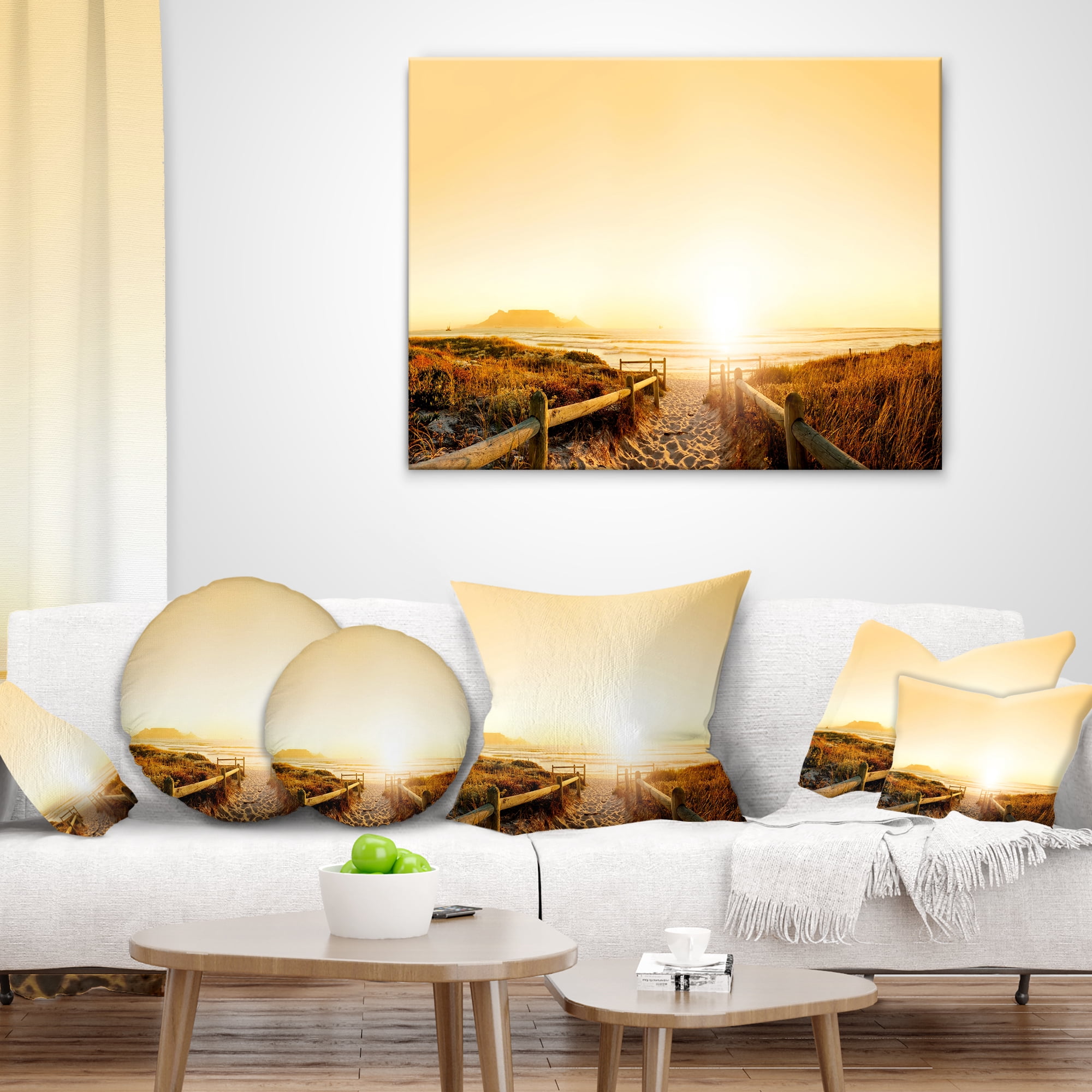 Designart Beach near Cape Town Panorama - Photography Throw Pillow - 16x16