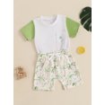 thumbnail image 5 of Baby Toddler Boy Shorts Set 6 12 18 24 Months 2T 3T 4T Short Sleeve T-shirts Tree Print Elastic Waist Shorts 2 Piece Summer Outfit, 5 of 9