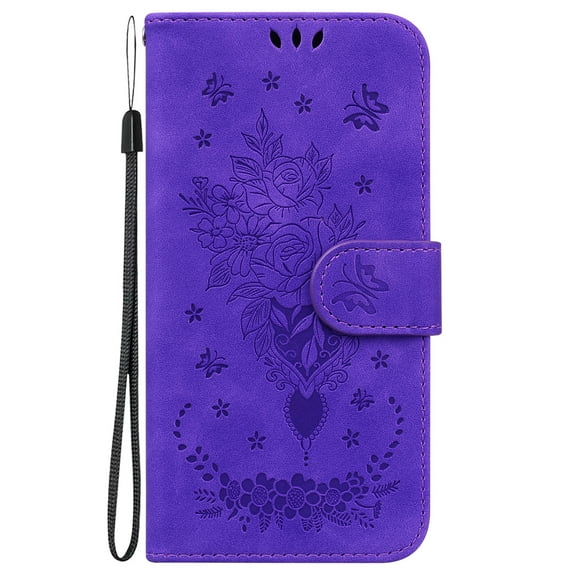 Allytech Compatible for Motorola Moto G200 5G Magnetic Case,Luxury Flower Embossed PU Leather Flip Wallet Card Slots Stand Cover with Wirst Strap.For MOTO G200 5G,Purple