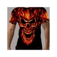 thumbnail image 5 of Men's Skull Flame T-Shirt - Black with Bright Orange/Yellow Gothic Print, Short Sleeve Round Neck Casual Streetwear, Machine Washable Regular Fit Urban Fashion Shirt Suitable for Men, 5 of 6