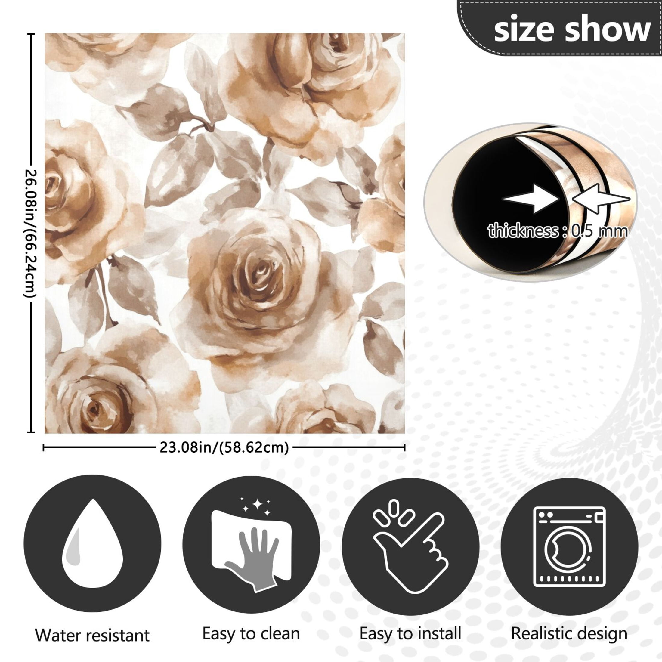 Dishwasher Magnetic Sticker 23x26 Inch Refrigerator Magnetic Sticker Washing Machine Magnetic Sticker Kitchen Panel Magnetic Sticker Home Decor Cartoon Brown Roses Seamless