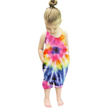 

ZMHEGW Toddler Kids Baby Girls Sleeveless Rainbow Tie Dyed Romper Jumpsuit Clothes for 1Y-6Y