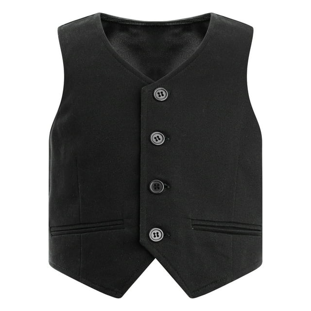 renvena Gilet de Costume Formel pour Garçons, Coupe Régulière, Col en V, Simple Boutonnage, Robe de Fête de Mariage, Gilet Noir 10