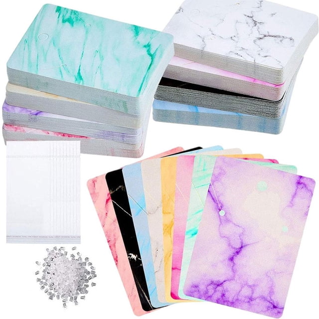 800Pcs Earrings Display Card 8 Colors Organizer Kraft Paper Marble Pattern with 200 Self-Sealing Bags Tags Ear Studs Holder for Necklace DIY Zulema Tarjeta de exhibición de pendientes
