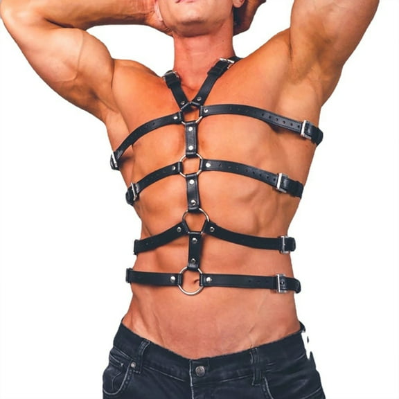 YROHGKPN Men Suspenders Harness, Black PU Leather for Men Fashion Punk Belt Adjustable Chest