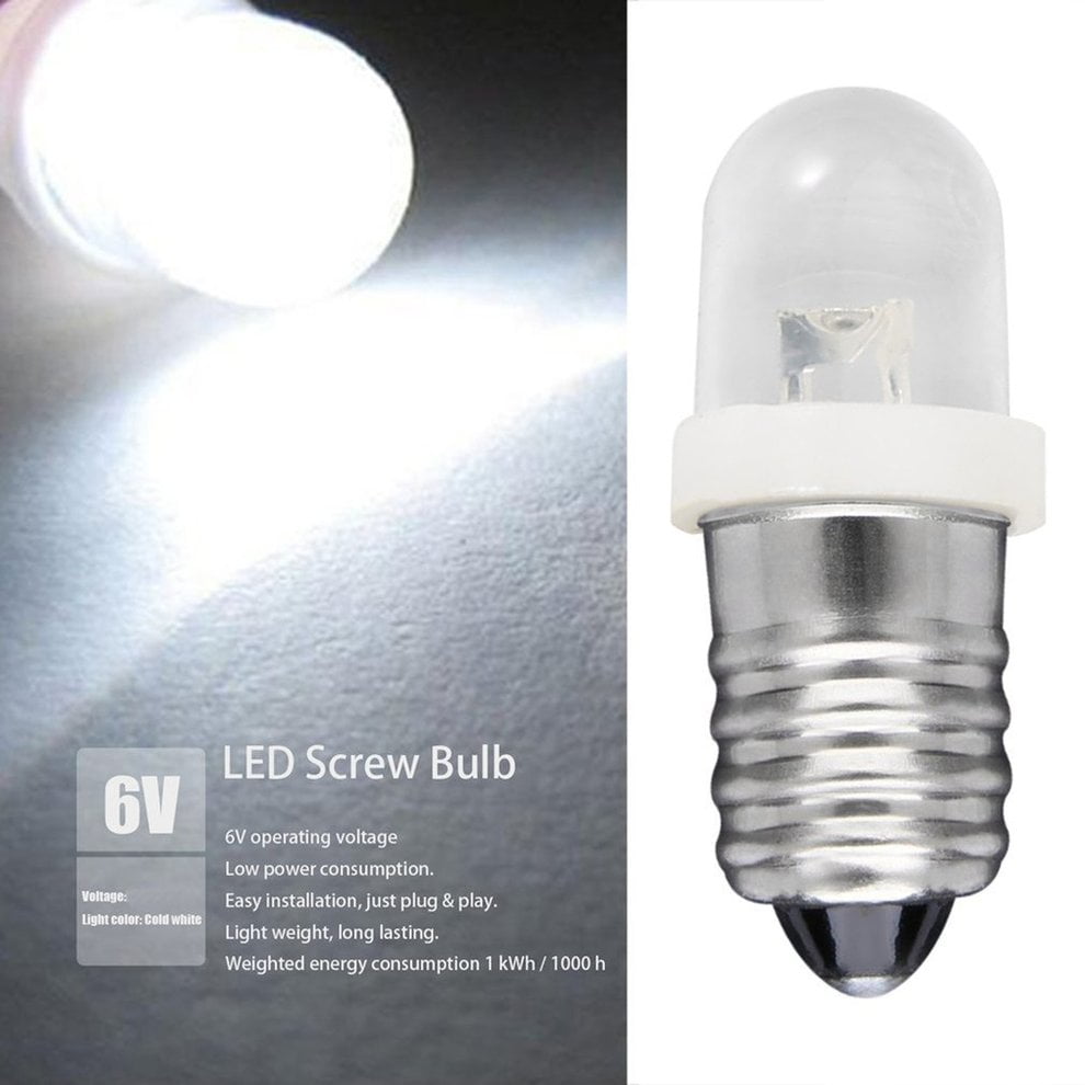 E10 LED Screw Base Indicator Bulb Cold White 6V DC Illumination Lamp