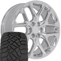 OE Wheels CV62 22 Inch Rims and Tires Fit Silverado 1500 Style 6x139.7 22x9 Chrome - Hollander 14078 - TerraMax RT 285/45-22 (Set of 4)