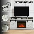 thumbnail image 4 of Electric Fireplace TV Stand for 60 65" TV, Farmhouse Entertainment Center with Multifunctional Fireplace, Sliding Double-Door Cabinet, 8 Shelves, White, 4 of 10