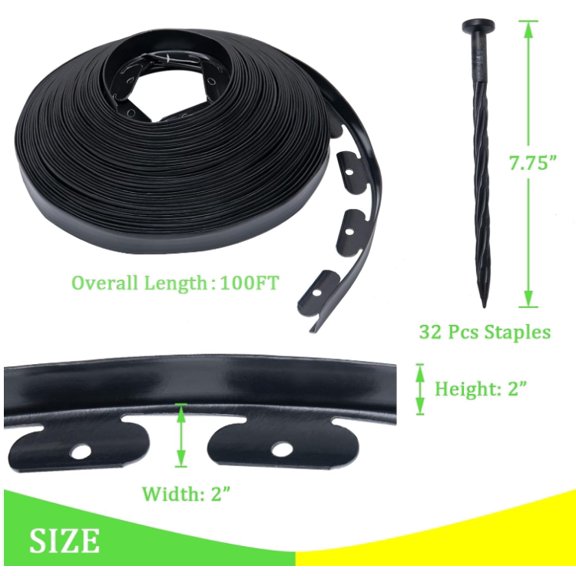 GOTGELIF Landscape Edging 2inch Tall, 40/100ft No-Dig Landscape Edging Border with 50/120 Spikes Plastic Garden Edging for Landscaping