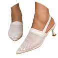 thumbnail image 3 of Bmisegm Ladies Simple Solid Colour Mesh Hollow Out Breathable Pointed Toe Fine Heel Sandals High Heels Large Size Sandals Womens Sandals Summer White 8.5, 3 of 9