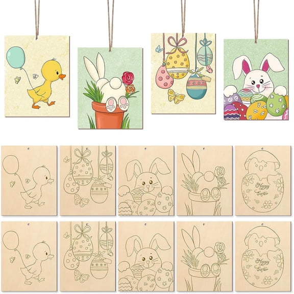 10Pcs 5.9 x 4.7 Inch Unfinished Wood Easter Blank Wooden Ornaments Rabbit Duck Wood Cutouts Crafts to Paint Animal Embellishment for DIY Arts Crafts Home Party Favor Decor Holiday Supplies