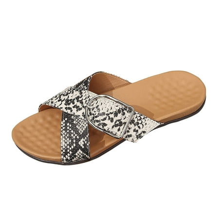 

Women s Double Stripes Strap Fashion Comfortable Ladies Slippers Metal Buckle Cool Sandals