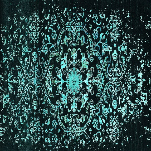 Ahgly Company Machine Washable Indoor Square Oriental Turquoise Blue Industrial Area Rugs, 5' Square