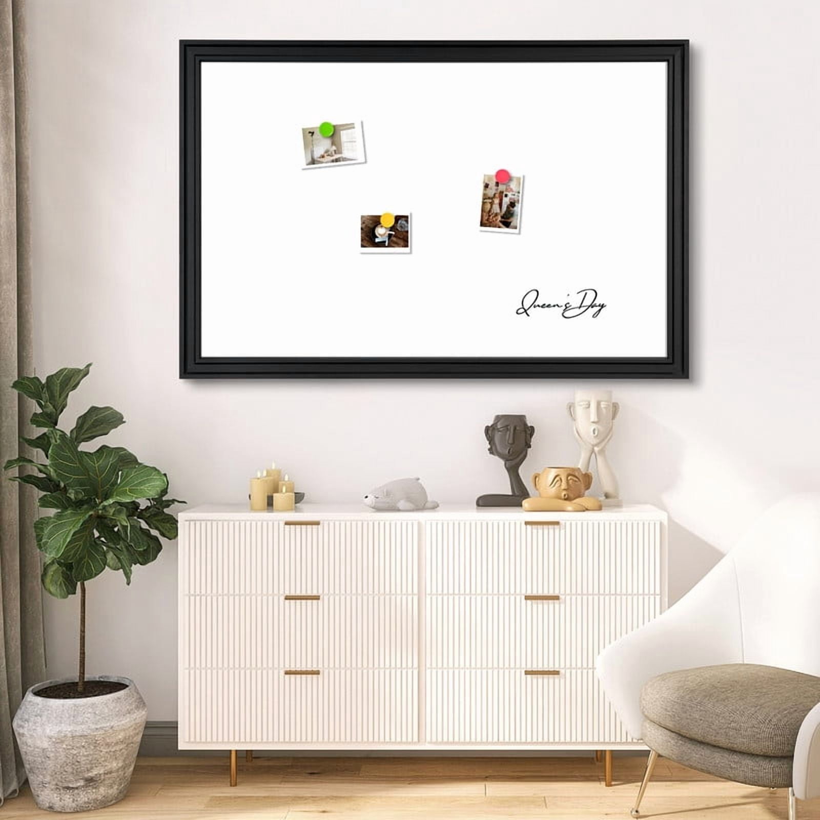 DOLLAR BOSS Large Magnetic White Board Dry Erase Board for Wall with Real Wooden Frame, 36" x 24", Wall Mount, Includes 4 Color Markers, Eraser and 4 Magnets,Home Office Products, Black Frame