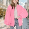 thumbnail image 2 of XUNKUSGA Girls Jacket Solid Color Long Sleeved Bomber Jacket with Double Pocket Fashion Oversized Full Zip Up Sweatshirt Jackets Casual Fall Winter Girls Outfits Pink, 2 of 3