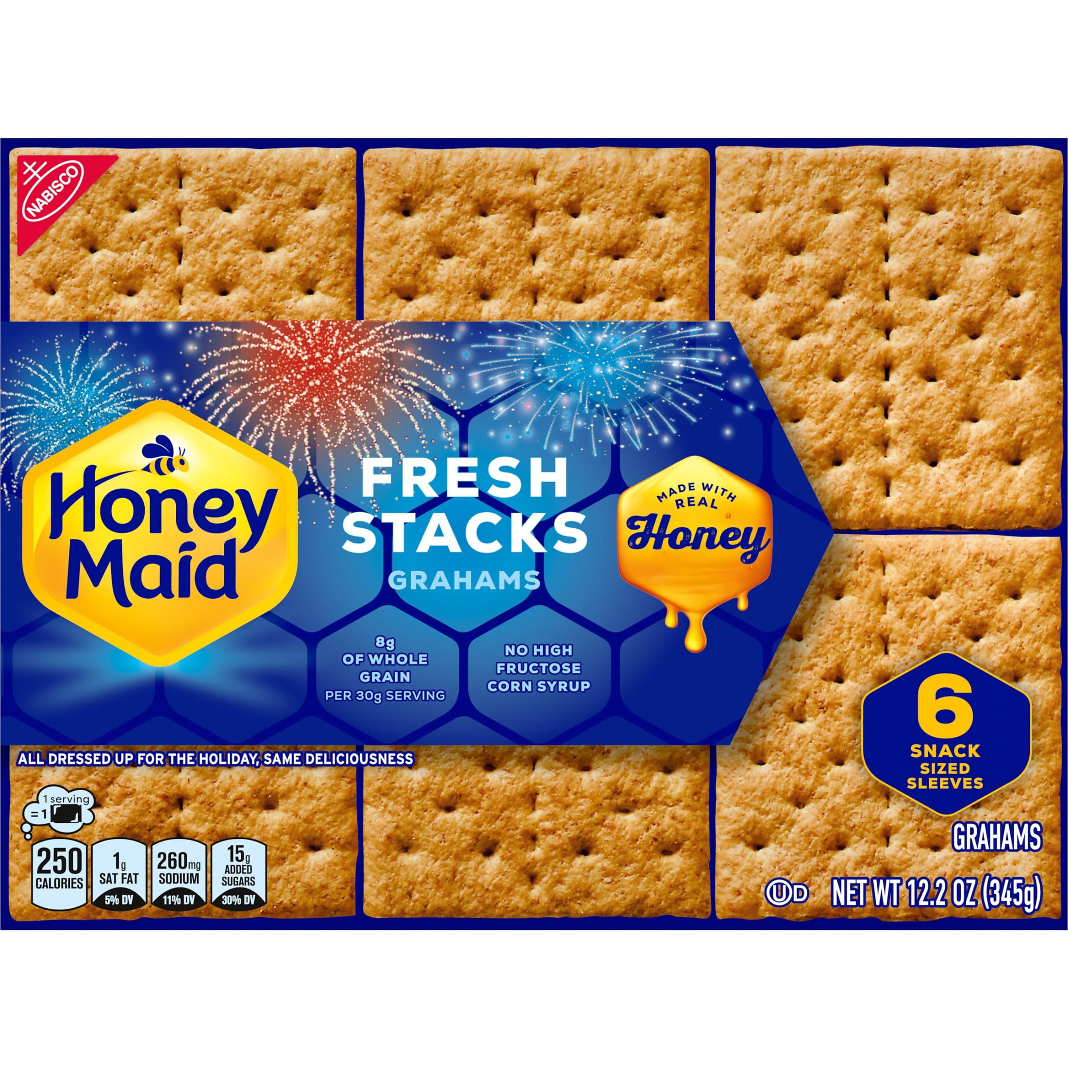 HONEY MAID Fresh Stacks Graham Crackers, Travel Snacks, 12.2 oz (6 Multi Snack Packs)