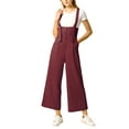 thumbnail image 6 of INSPIRE CHIC Women's Button Front High Waist Belted Straight Fit Overall Jumpsuit L Burgundy, 6 of 8