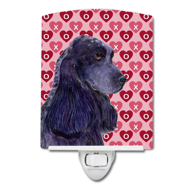 Caroline's Treasures SS4471CNL Cocker Spaniel negro corazones amor día de San Valentín luz nocturna de cerámica compacta con certificación UL ideal para dormitorio, baño, guardería, pasillo, cocina, 6