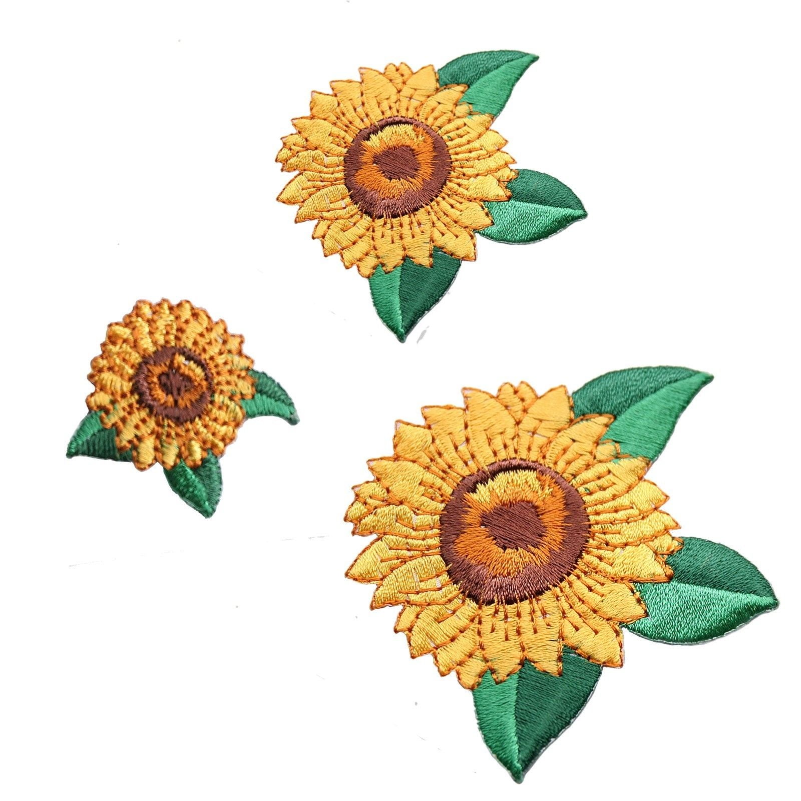 New Yellow Green Helianthus Sunflower embroidered Iron On Sew on Applique Patch