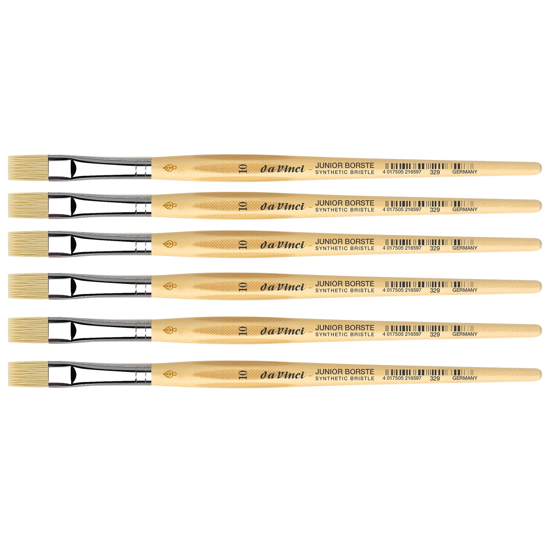 da Vinci JUNIOR BORSTE Synthetic Student Brush, Synthetic, Tempera, Flat, Series 329, Size 10, Pack of 6
