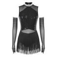 thumbnail image 1 of Aislor Robe de Danse de Salon pour Femmes avec Franges à Sequins et Strass avec 1 Paire de Gants Noir P, 1 of 7