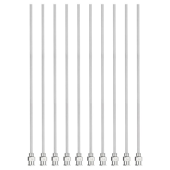 10pcs Dispensing Needles 14 Gauge 6 Inch Stainless Steel Blunt Tip Luer Connector for Refilling Glue Oil Thick Liquids Ink Lab Use, Silver