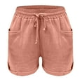 thumbnail image 4 of Cargo Capris for Women Linen Shorts for Women, New Casual Drawstring Elastic Waist Summer Short Pants with Pockets, Wide Leg Lightweight Flowy Beach Shorts L, 4 of 5