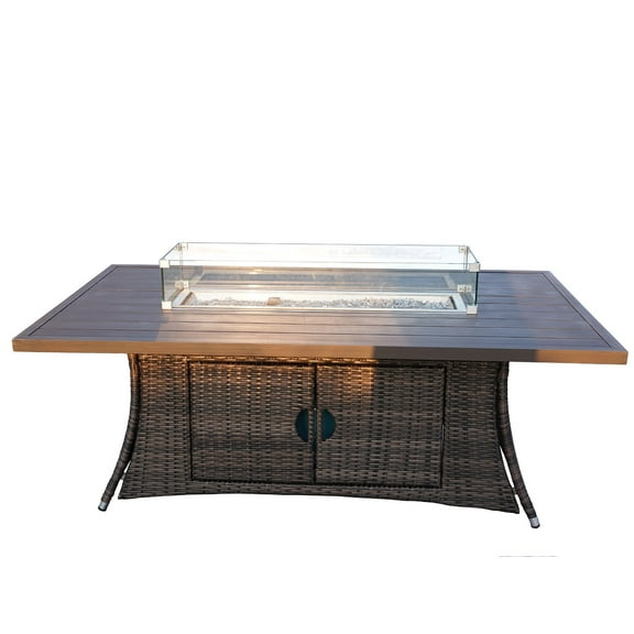 Brown Wicker Outdoor Patio Gas Fire Pit Table