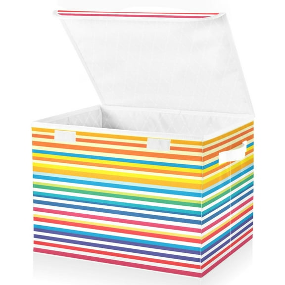 Ryvnso Rainbow Stripes Large Lidded Foldable Storage Baskets Cubes Boxes Lids Bin for Home