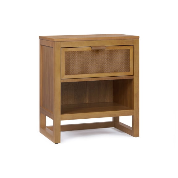 Hatteras Nightstand with 1 Drawer and Open Shelf Storage, Natural – Teamson Home: Deep Drawer and Coastal Modern Style