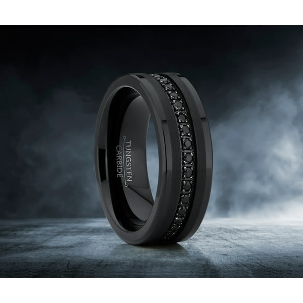 Men's Genuine Tungsten Black Wedding Band Eternity Ring Cubic