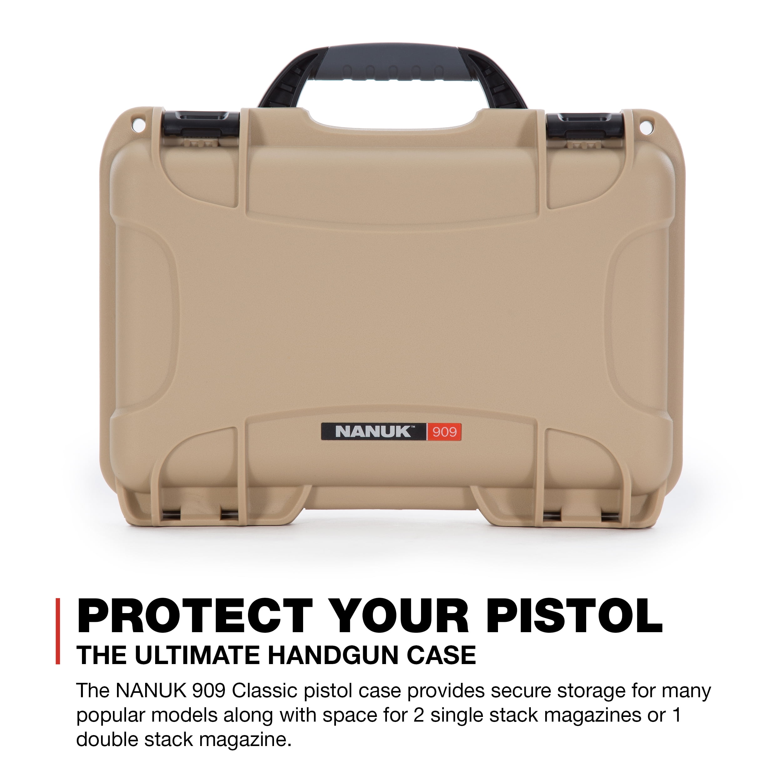 Nanuk 909 Waterproof Professional Classic Pistol/Gun Case, Military Approved with Custom Insert - Tan