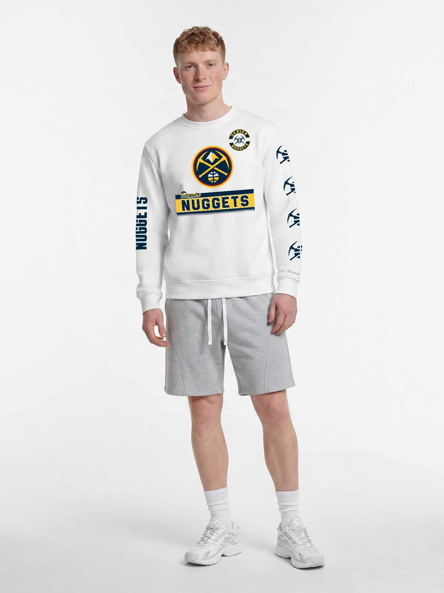 Denver Nuggets Reebok Mens White Crew Sweatshirt