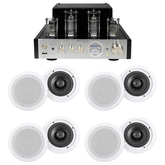 Rockville Tube Amplifier/Home Theater Receiver (8) 6.5" White Ceiling Speakers