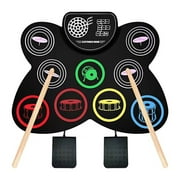 Moyic Electronic Drum Set,Roll-up Drum Pad Machine Built-in Speaker Drum Pedals Drum Sticks 10 Hours Playtime, Ideal Christmas Holiday Gift for Kids