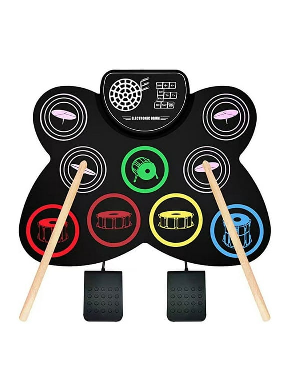 Moyic Electronic Drum Set,Roll-up Drum Pad Machine Built-in Speaker Drum Pedals Drum Sticks 10 Hours Playtime, Ideal Christmas Holiday Gift for Kids
