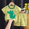 thumbnail image 2 of Gibobby Toddler Boy Summer Casual Soft Cartoon Print Short Sleeve T-Shirt Shorts 2Pc Outfit Set Lightweight Breathable Dailywear Clothes for 1‑6 Years Kids Boys(3-9 Months,Green), 2 of 4